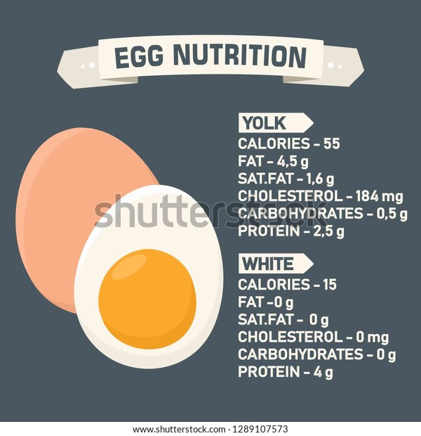 ベクター画像食品のアイコンカロリー鶏卵 殻に卵 卵黄を半分入れた卵 栄養価の記述 平らなミニマリズムスタイルの卵のイラスト のベクター画像素材 ロイヤリティフリー