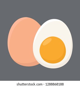 Vector Food Icon Chicken Boiled Eggs. An Egg In The Shell And Half An Egg With The Yolk. Illustration Of Eggs In Flat Minimalism Style.