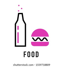 Vector food icon on white. Bottle with hamburger. Coffee break