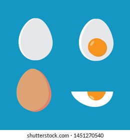 鶏卵のベクター画像食品アイコンセット 殻に白と茶色の鶏卵 卵黄を入れたゆで卵 半卵 平らなミニマリズムスタイルの卵のイラスト のベクター画像素材 ロイヤリティフリー Shutterstock