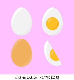 Vector food icon set of chicken egg. White and brown chicken egg in the shell