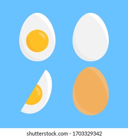 Vector food icon set of chicken egg. White and brown chicken egg in the shell
