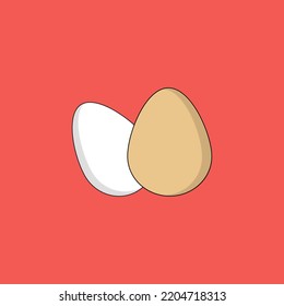 Vector Food Icon Set Of Chicken Egg. White And Brown Chicken Egg In The Shell, Boiled Egg With Yolk, Half An Egg. Illustration Of Eggs In Flat Minimalism Style.