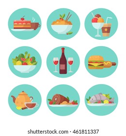 Vector food icon set.Colorful flat design. Template element for web and mobile application.