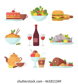 Vector Food Icon Set.Colorful Flat Design.