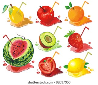 Vector Food Icons. Abstract web symbols. Juicy fruit concept.