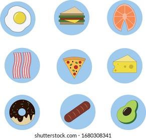 Vector food icons. Food illustration. Vector breakfast icons.