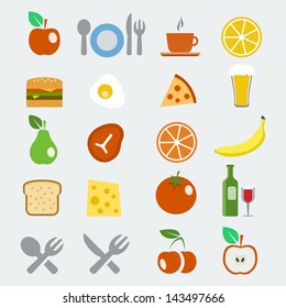 Vector food icons set in flat style