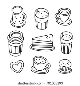 Vector food icons set. Illustration for posters, stickers, pins and clothing