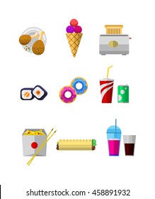 Vector food icons sweet fast food elements