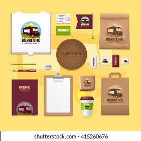 Vector food identity template design set. Branding Mock-Ups. Packages Mock-up Pack for your company.
