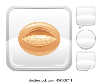 Vector food illustration of bun. Blank button form set - square, speaking bubble, circle, sticker.
