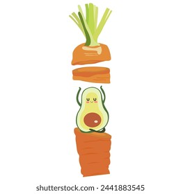 Vector food illustration, cartoon vegetable characters collection, avocado characters, avocado yoga, World Health Day