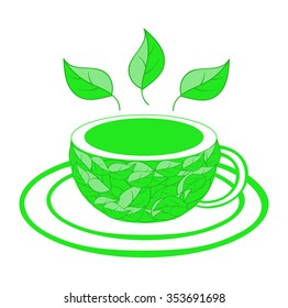 Vector food illustration with tea cup and tea leaves