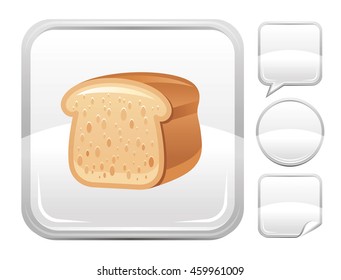 Vector food illustration of toast bread. Blank button form set - square, speaking bubble, circle, sticker.