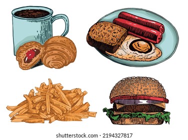 Vector food illustration,graphical set of food elements. 