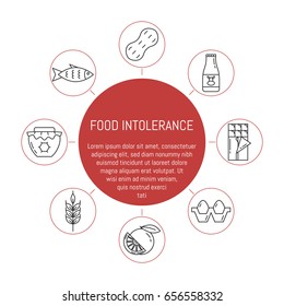 Vector food intolerance icon set in trendy linear style.Food allergen symbols with editable strokes