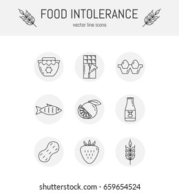 Vector food intolerance icon set in trendy linear style.Food allergen symbols with editable strokes
