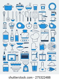 Vector food and kItchen elements. line illustration