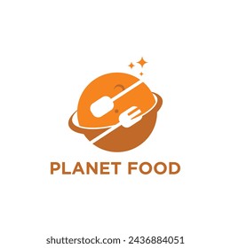 Vector food logo with line art planet style and business card design template premium vector