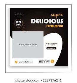 vector food menu and delicious pizza social media banner template