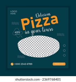 Vector food menu and delicious pizza social media banner template