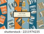 Vector food pattern ramen cup noodles colorful background seamless repeat pattern design