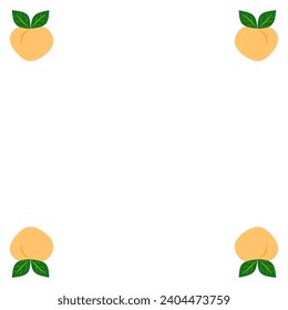 Vector food peach fruit with green leaves