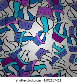 Vector. For food poster design. Seamless cupcake, fairy cake. Cute birthday pattern on black, white and blue.