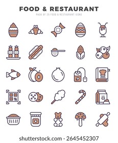 Vector Food and Restaurant types icon set in Two Color style. vector illustration.