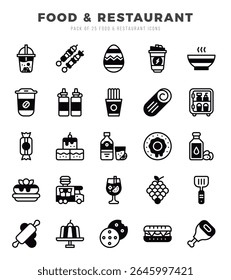 Vector Food and Restaurant types icon set in Lineal Filled style. vector illustration.
