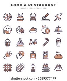 Vector Food und Restaurant-Typen-Symbol im Zwei-Farben-Stil gesetzt. Vektorgrafik.
