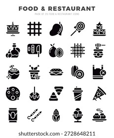 Vector Food and Restaurant types icon set in Glyph style. vector illustration.