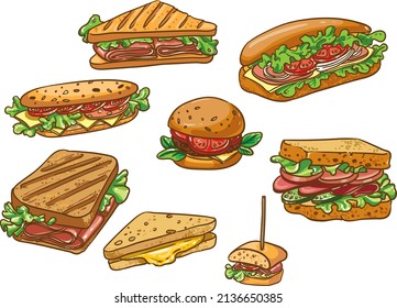 Vector food sandwich color set