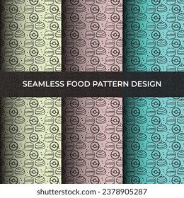 Vector food seamless patterns collection. Black and bright colorful background swatches
