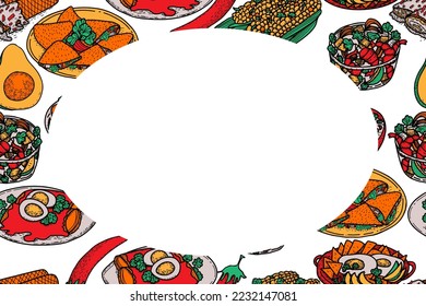 Vector food template, Latin american cuisine frame. Mexican food.