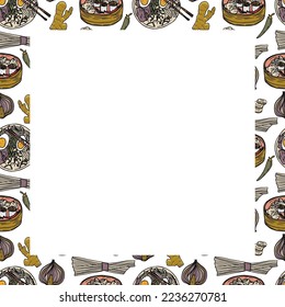 Vector food template, Panasian cuisine frame. Asian food.