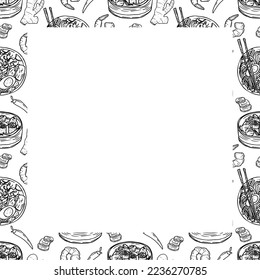 Vector food template, Panasian cuisine frame. Asian food.