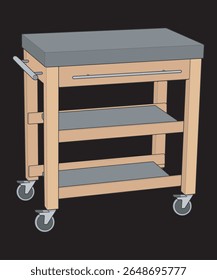Vector Food Trolley Cart – Industrial Rolling Kitchen Storage with Shelves and Drawers