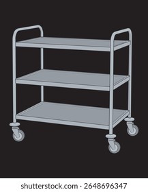 Vetor Food Trolley Cart - Industrial Rolling Kitchen Storage com prateleiras e gavetas