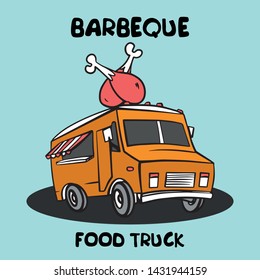 Vector food truck in cartoon style. Logo design element. Street food.