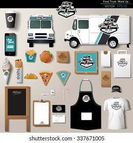 Vector Food Truck Corporate Identity Template Design Set. Branding Mock Up.
