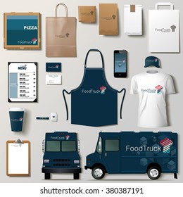 Vector food truck corporate identity template design set. Branding mock up.