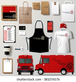 Vector food truck corporate identity template design set. Branding mock up.
