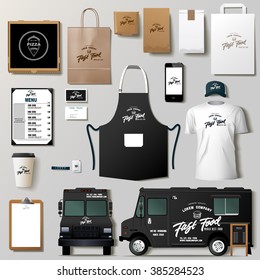 Vector food truck corporate identity template design set. Branding mock up.