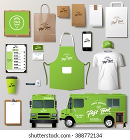 Vector food truck corporate identity template design set. Branding mock up.