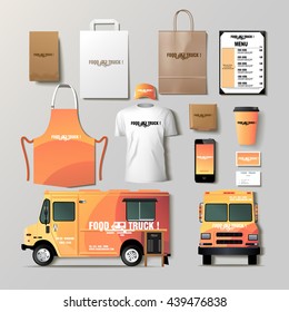 Vector food truck corporate identity template design set. Branding mock up.
