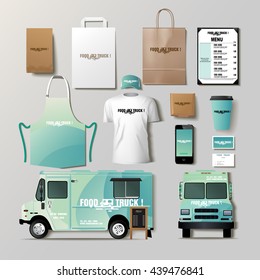 Vector food truck corporate identity template design set. Branding mock up.
