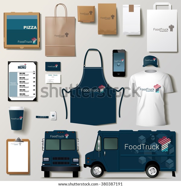 Vector food truck corporate identity template design\
set. Branding mock up.