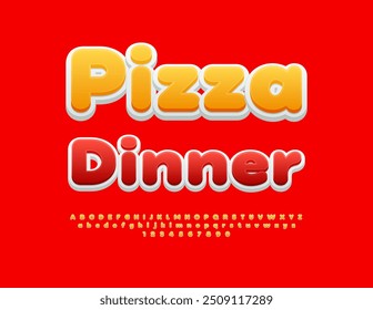 Vector foodie advertisement Pizza Dinner. Bright modern Font. Set of Yellow Alphabet Letters and Numbers